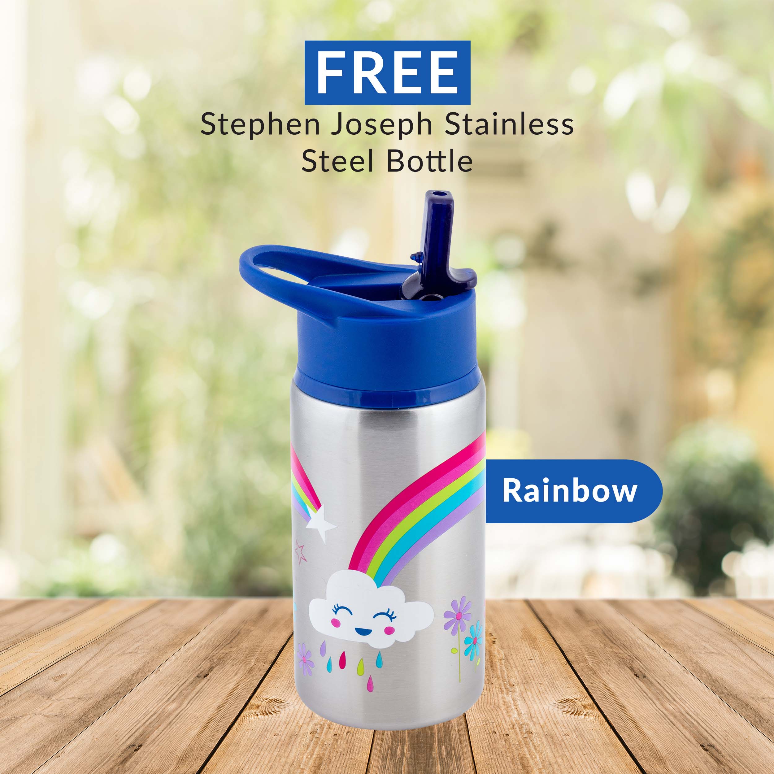 Stephen Joseph - Stainless Steel Water Bottle, Rainbow